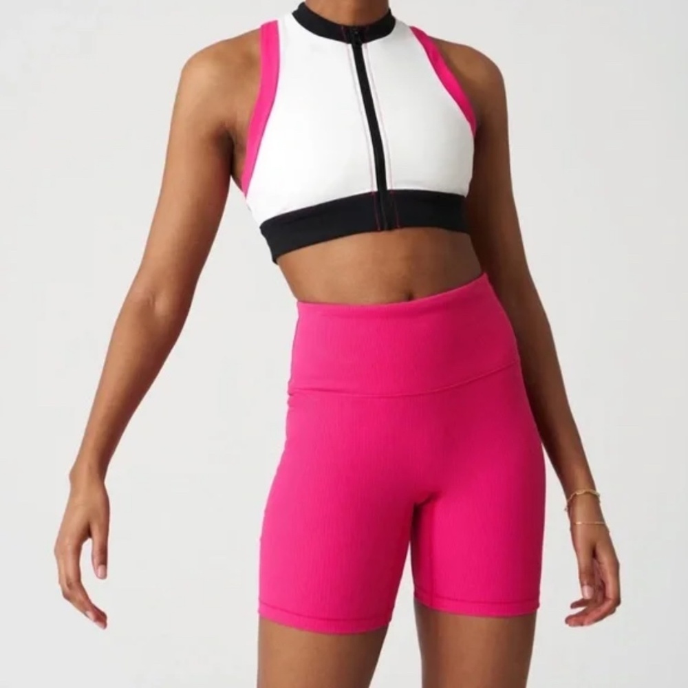 Solid & Striped Sport High Tide Ribbed Bike Shorts Women S Hot Pink Athleisure